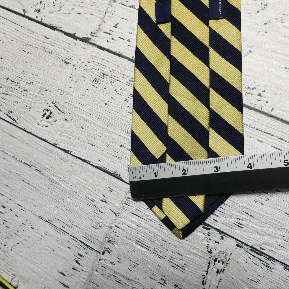 Brooks Basics Tie‎ Mens One Size Blue Gold Stripe 100% Silk Woven USA Necktie